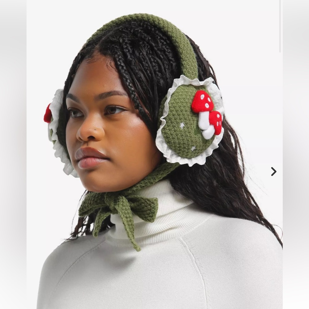 Crocheted Olive Green Mushroom Ear Muffs